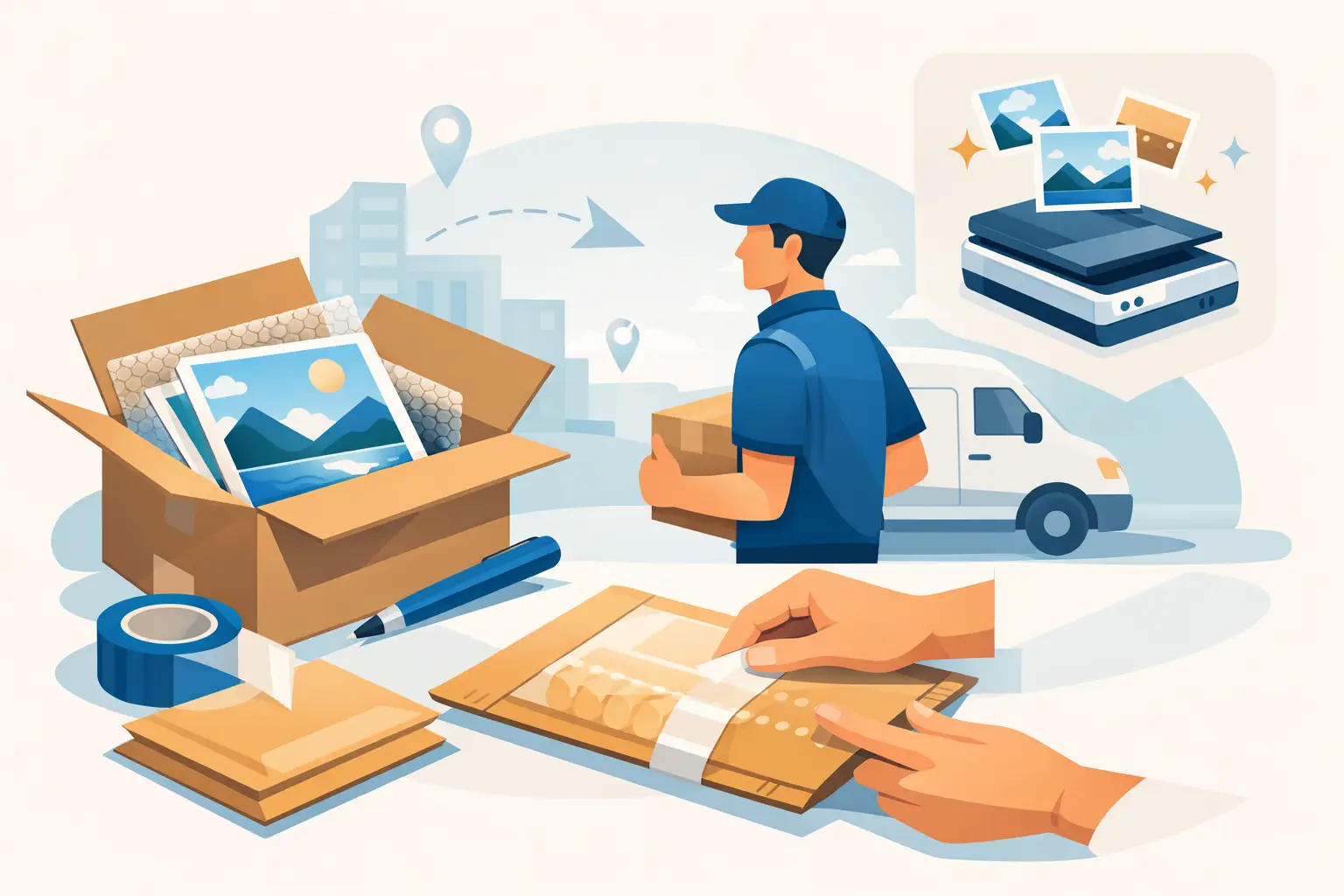 Family prints packed for courier shipment