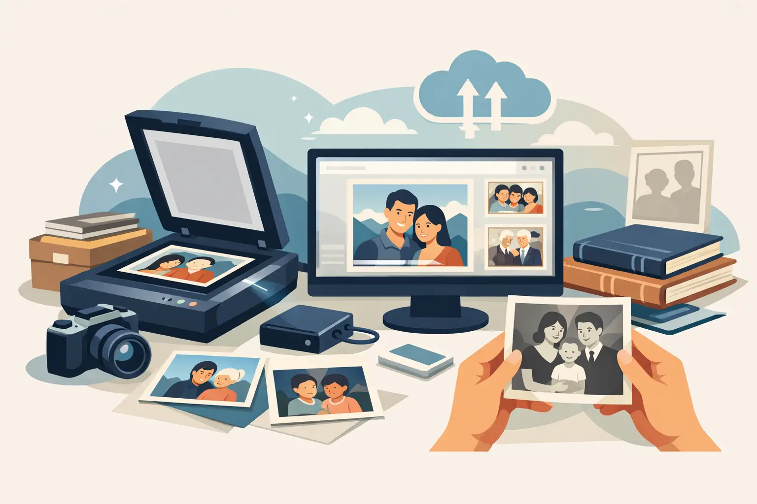 Family album prepared for a professional photo scanning service